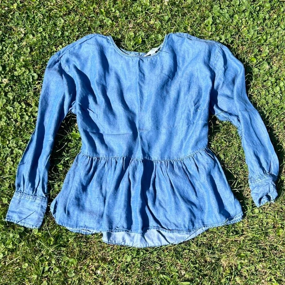 Blue Long Sleeve Peplum Top